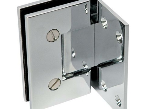 Extended L-shaped glass to wall shower hinges