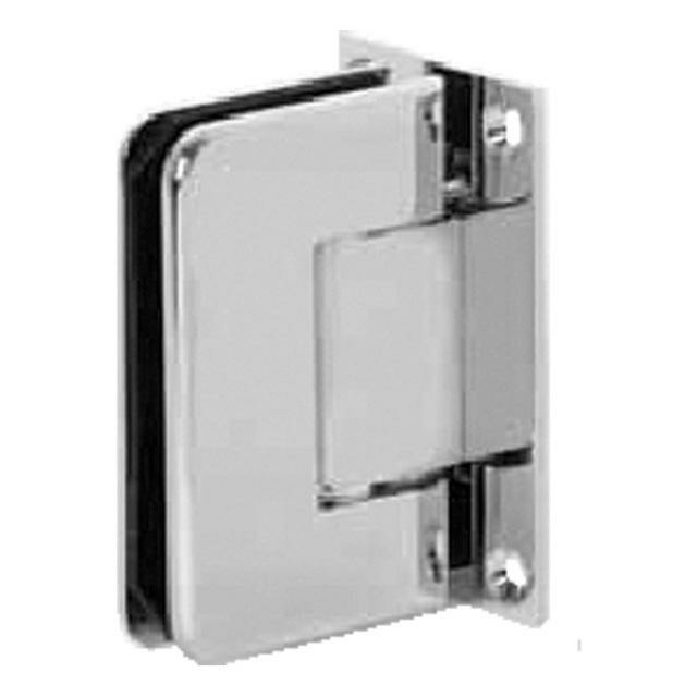 Polished Chrome T shaped glass to wall hinge with a bevelled edge