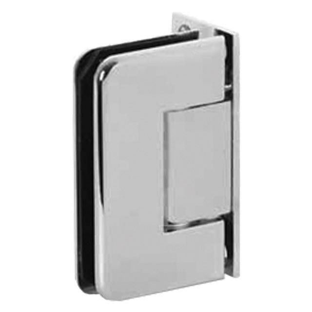 L shape 90 degree hinge with an extended back plate in polished chrome