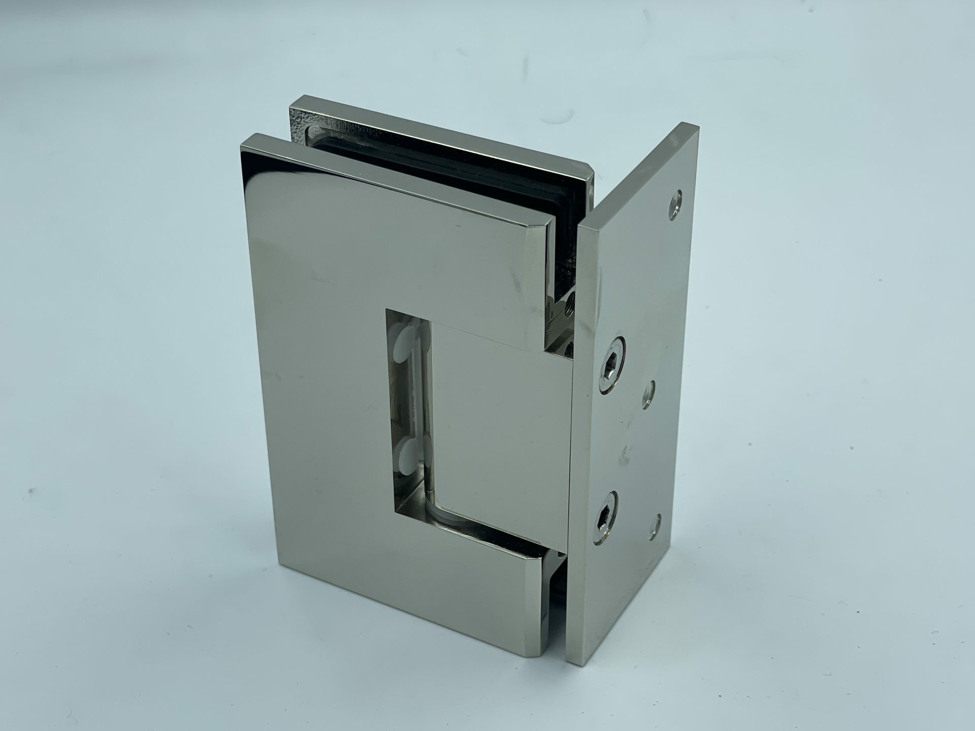 Polished Nickel L shaped glass to wall hinge