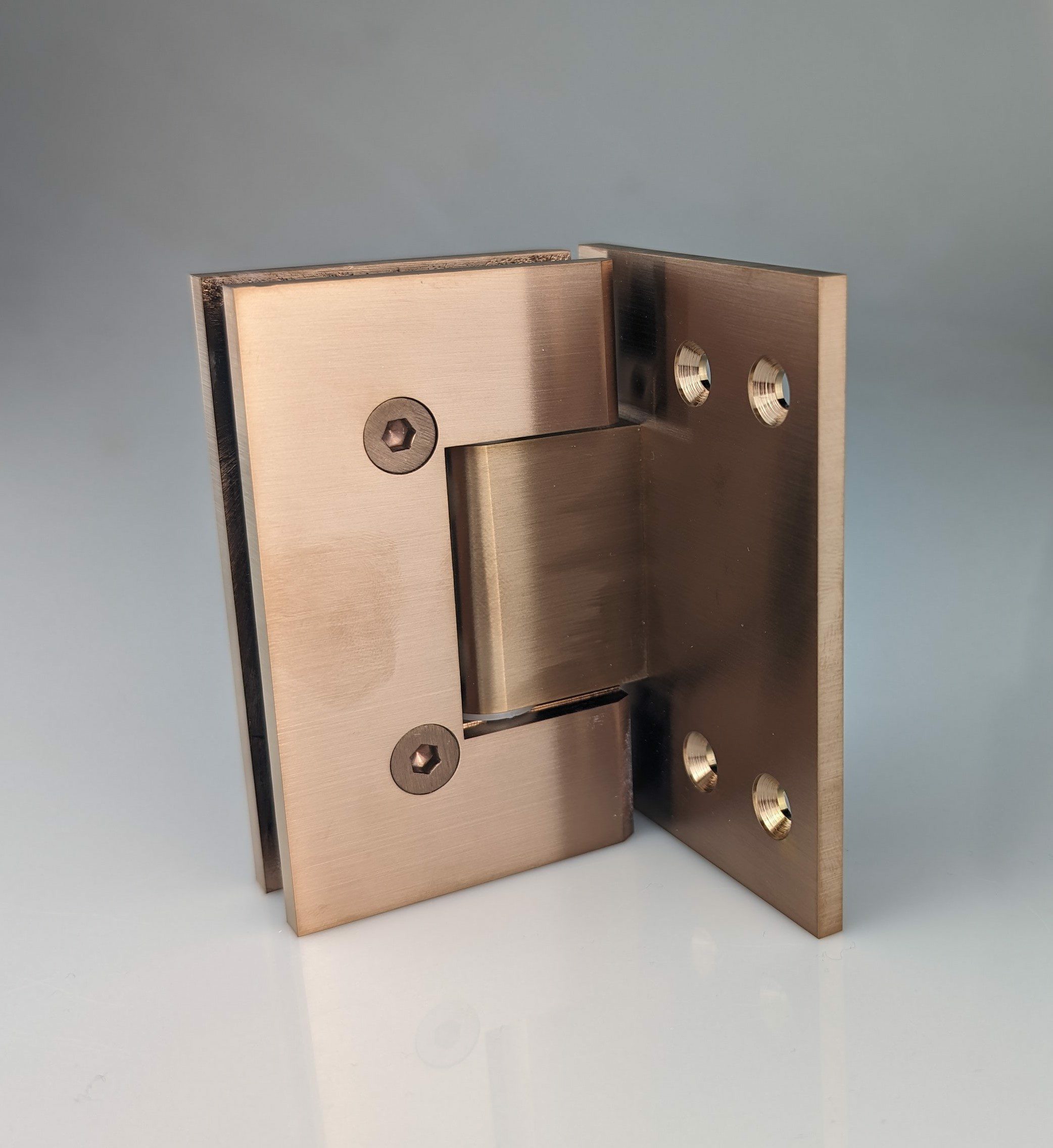 Shower Hinge - Glass to Wall - L Shape 90 Degree - Extended Back Plate - Brushed Rose Gold